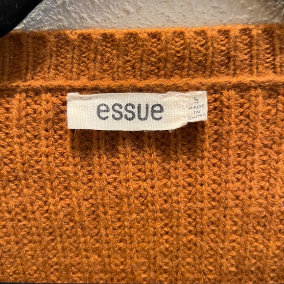 Burnt Mustard Orange, Laced Shoulder, V-Neck Sweater - Picture 4 of 4